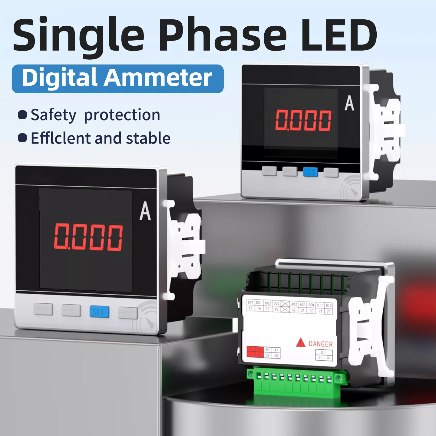 Ampèremètre numérique LED monophasé