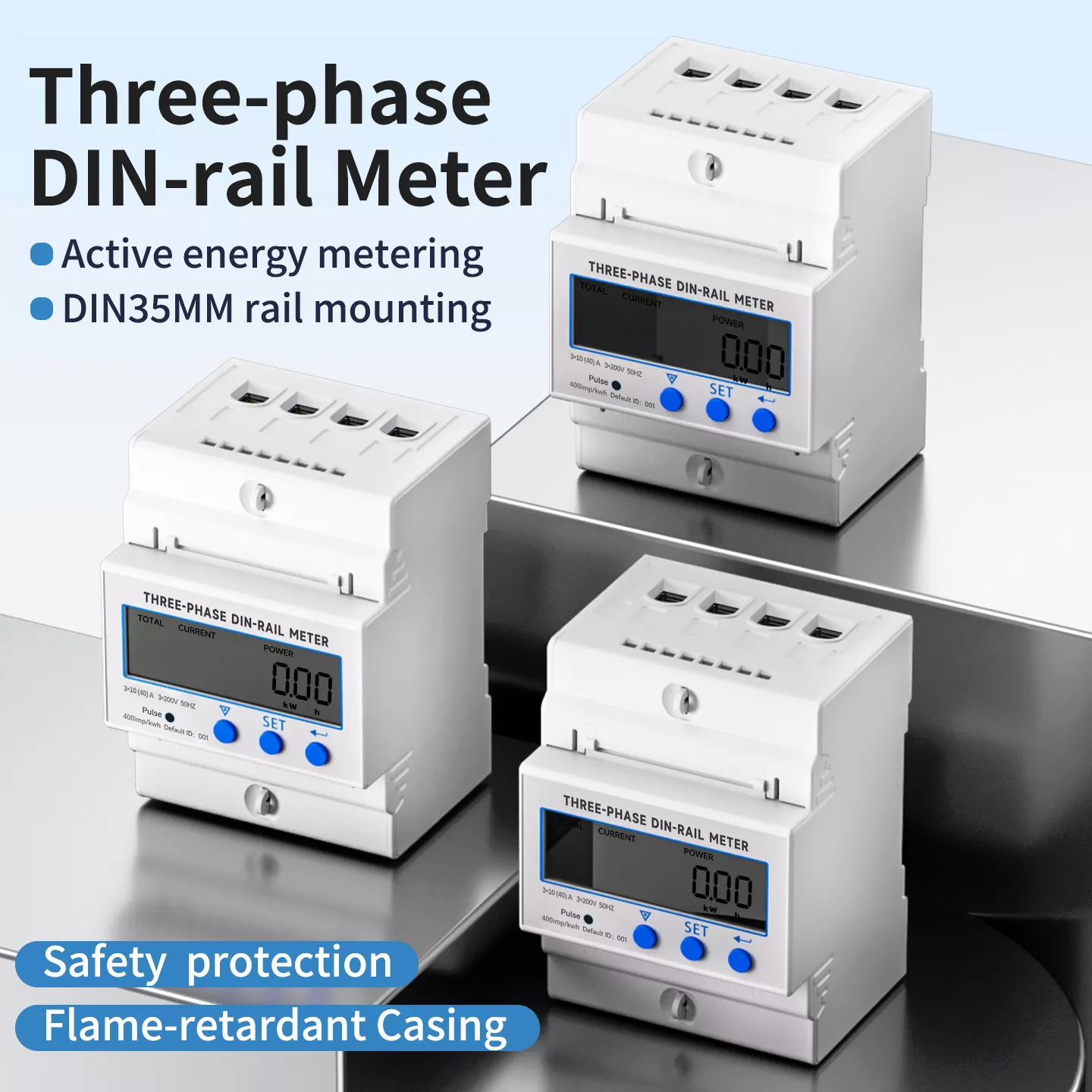 Compteur triphasé sur rail Din