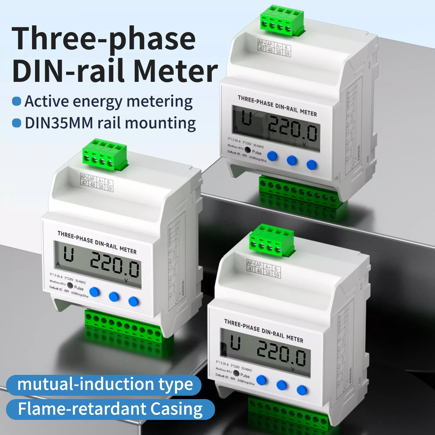 Compteur de puissance triphasé sur rail Din