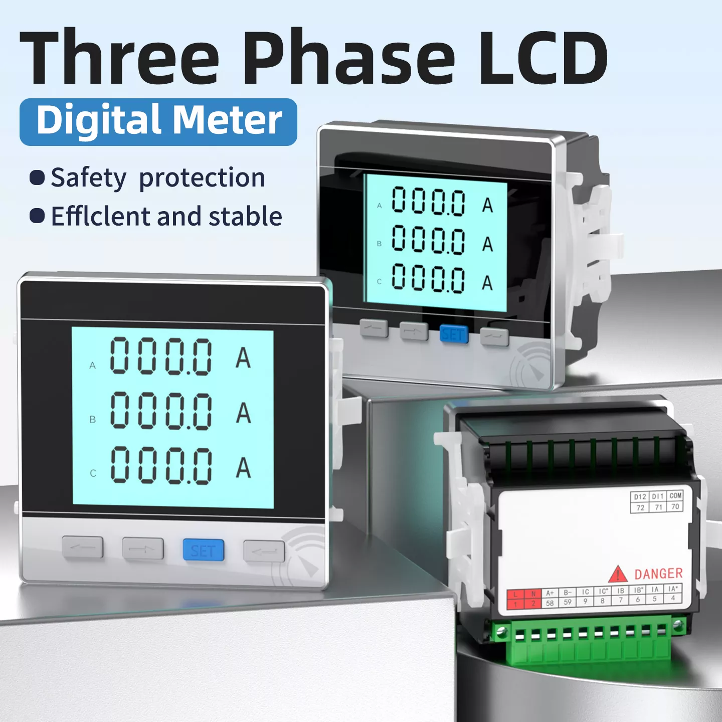 Compteur numérique LCD triphasé