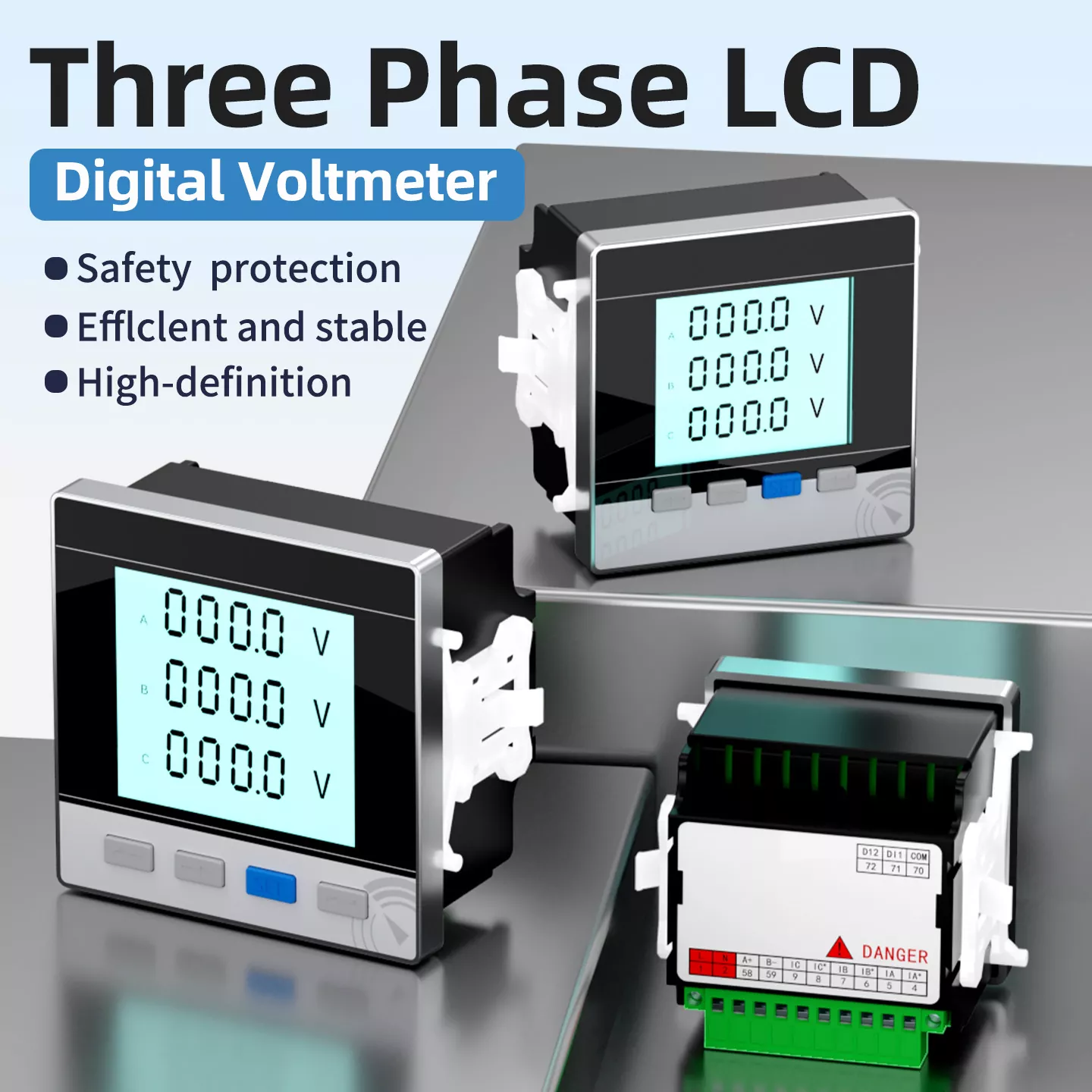 Voltmètre numérique LCD triphasé
