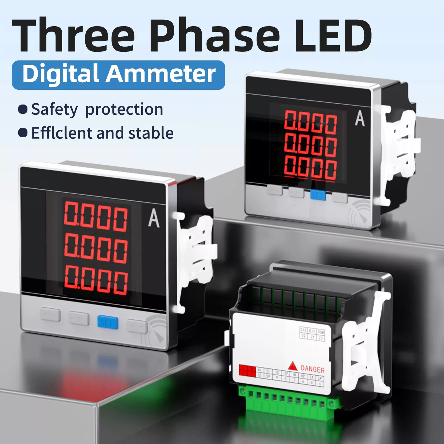 Ampèremètre numérique LED triphasé