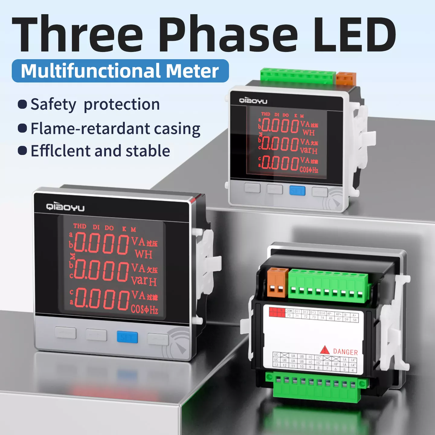 Compteur multifonctionnel triphasé à LED